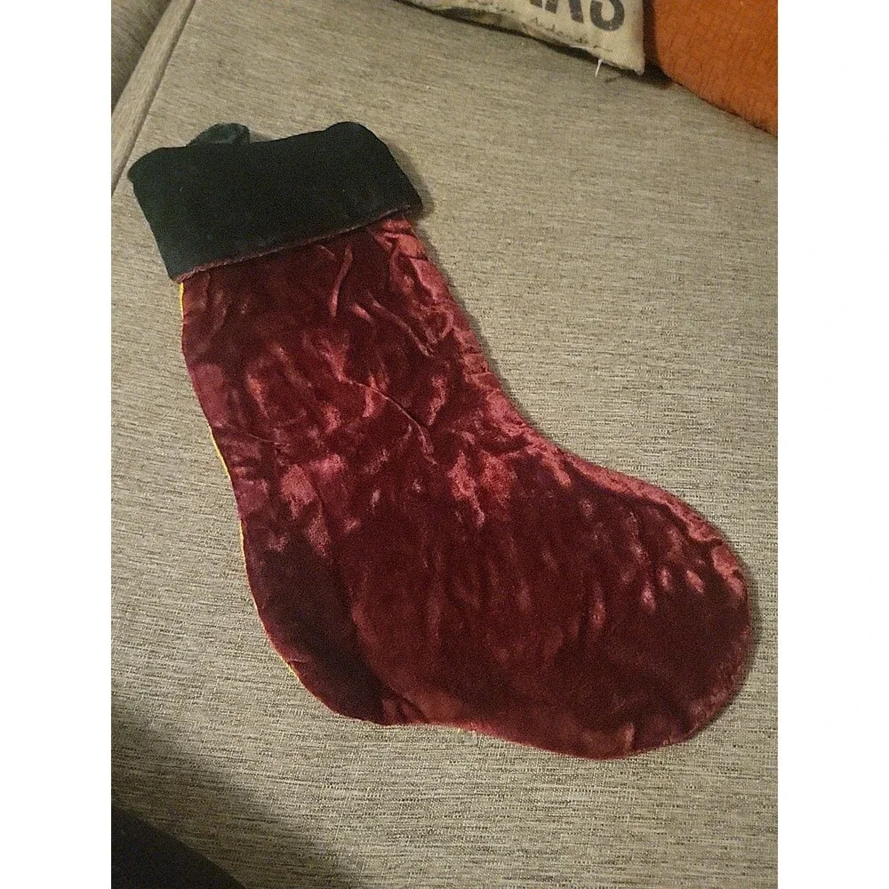 Pier 1 Velvet Stocking Red Green Drum Quilted Christmas Holiday